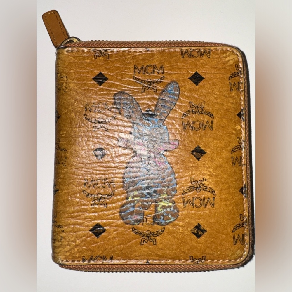 MCM Rabbit Cognac Visetos Leather Wallet